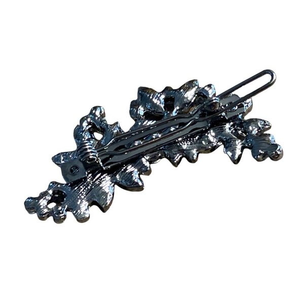 CrFlower Hair Clip W/ Rhinestone Detailing For Women Silver Tone Finish - Picture 8 of 10